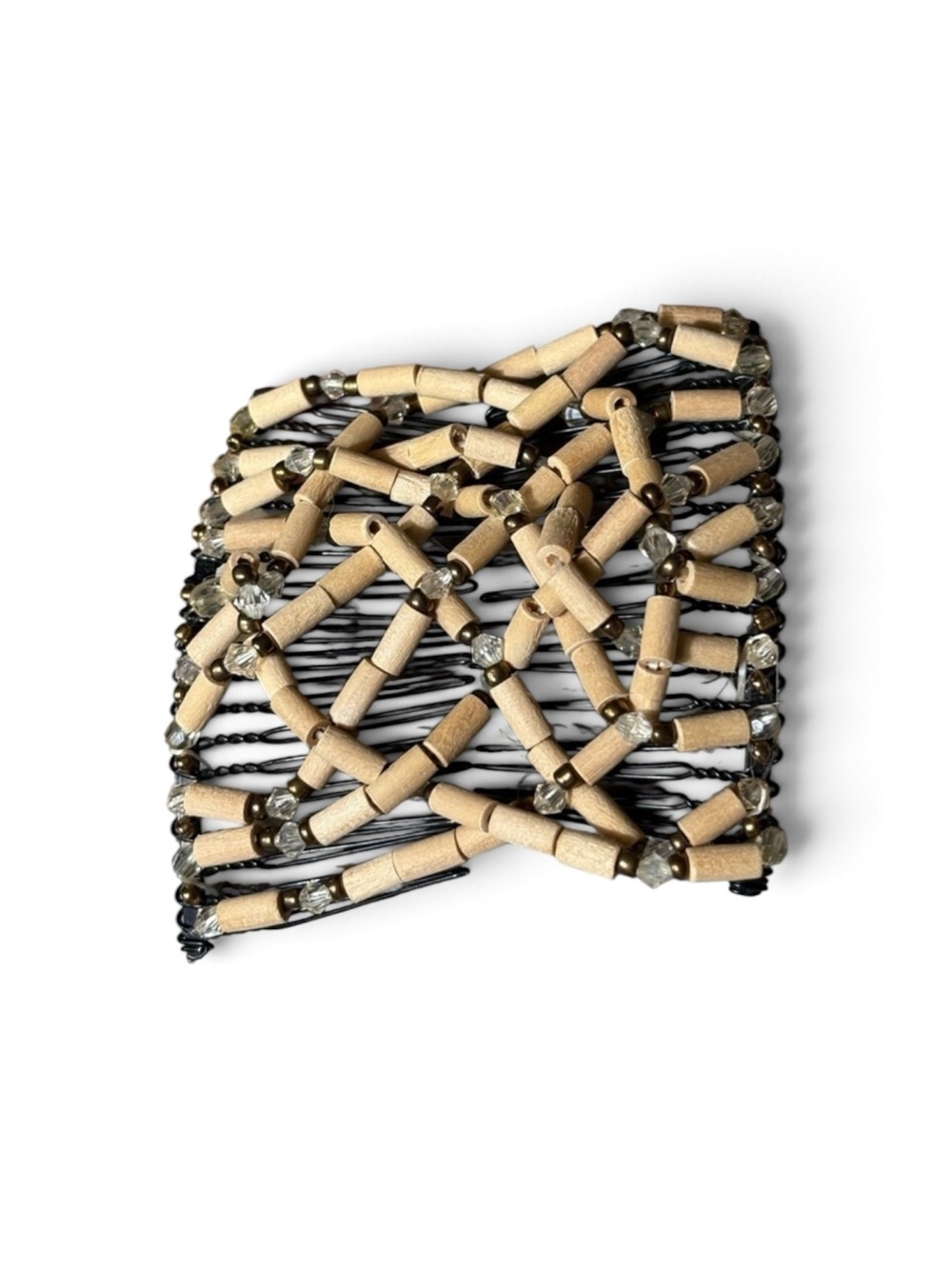 Tan/ Cream Wooden Beaded Hair Combs